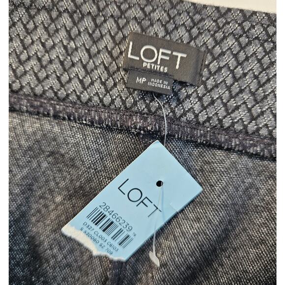 NWT Loft PETITE M MP pull on pants geometric shimmery black grey silver casual - Picture 3 of 8